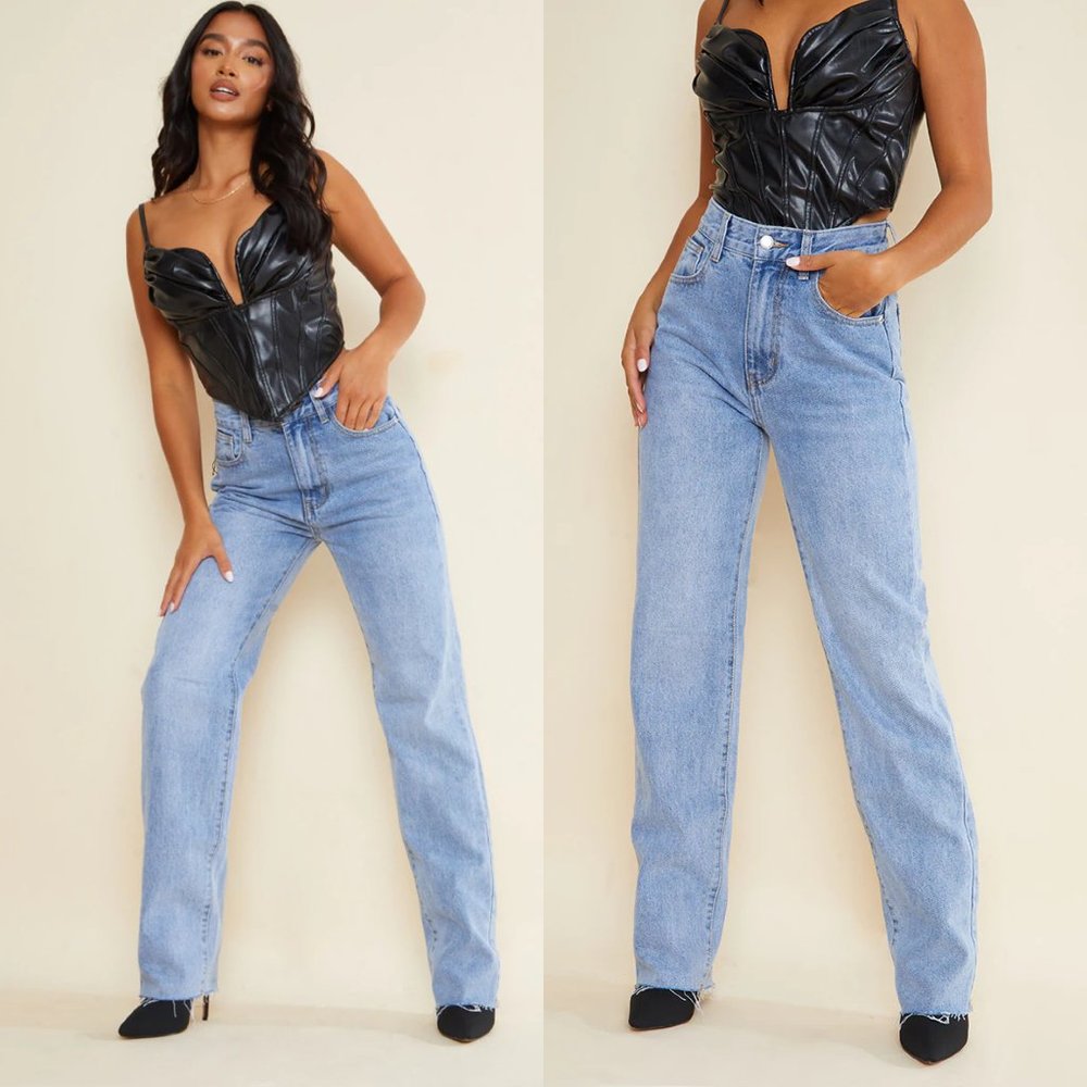 PLT Raw Hem Straight Leg Jeans